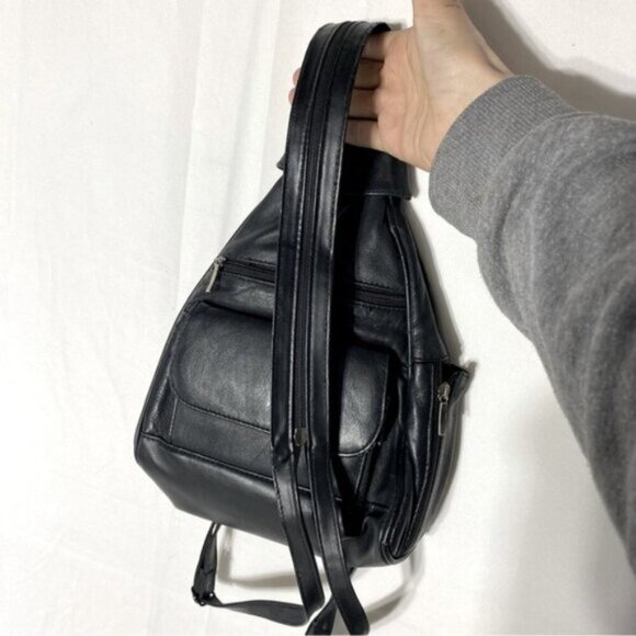 Vintage 90s Black Faux Leather Convertible Shoulder Bag  Backpack - Picture 2 of 16